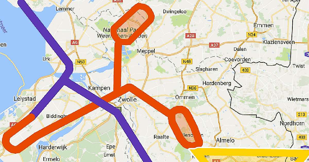 Laagvliegroutes Lelystad Airport, nieuwe kaart