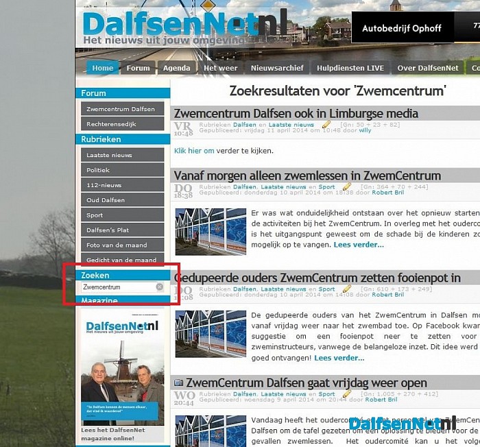 Website tip Dalfsennet: Zoeken