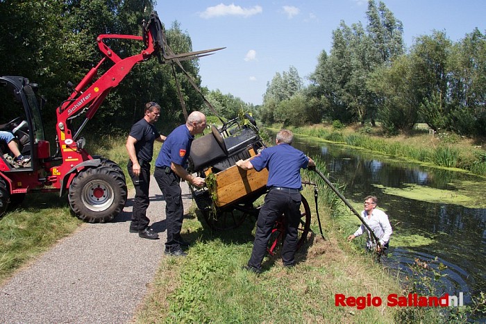 Paard en wagen te water in Laag Zuthem - Foto: Pim Haarsma