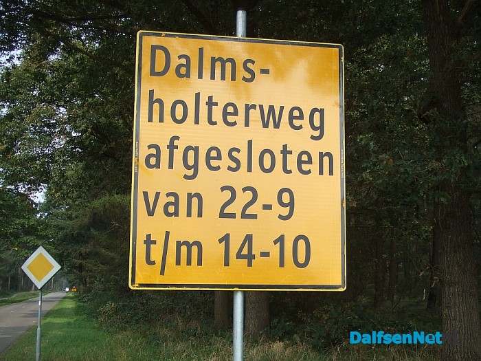 Dalmsholterweg afgesloten van 22 sept tot 14 okt.