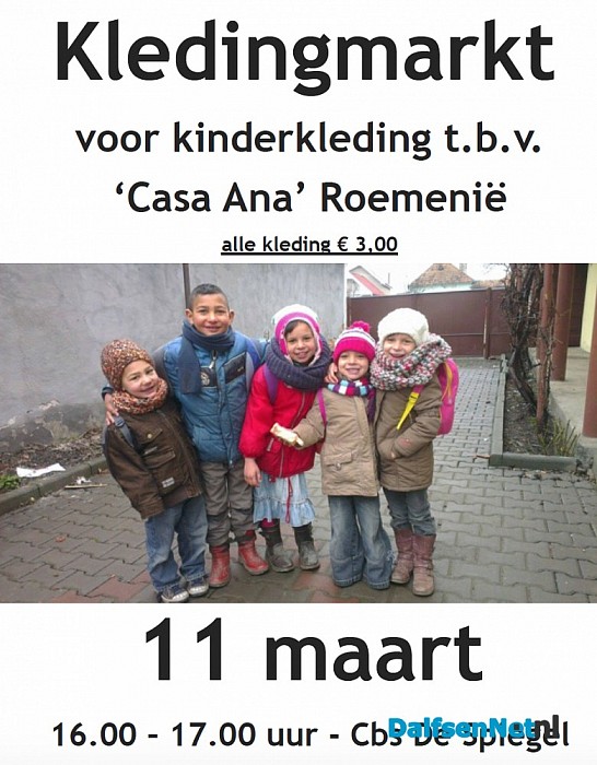 Kledingmarkt 11 maart op CBS De Spiegel