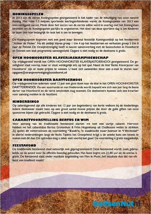 Programma Oranjevereniging Hoonhorst 2015