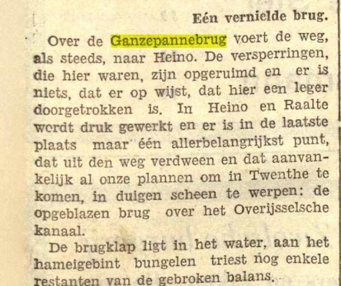 De Ganzepannebrug opgeblazen - Foto: Eigen geleverde foto
