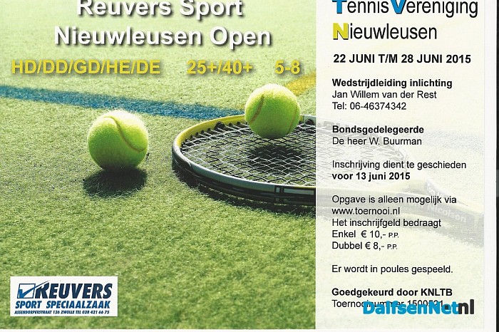 Herinnering inschrijving tennistoernooi