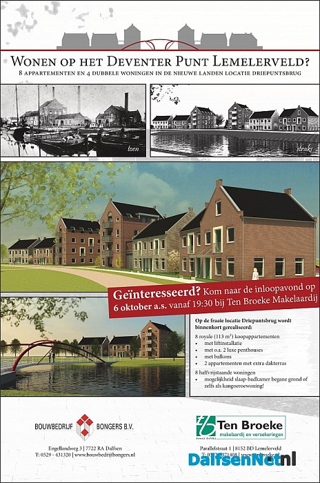 Binnenkort in de verkoop: 8 Woningen en 8 royale appartementen Driepuntsbrug te Lemelerveld