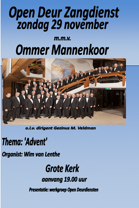 Ommer mannenkoor in Grote kerk - Foto: Eigen geleverde foto