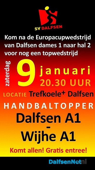 Nog een topwedstrijd handbal zaterdag