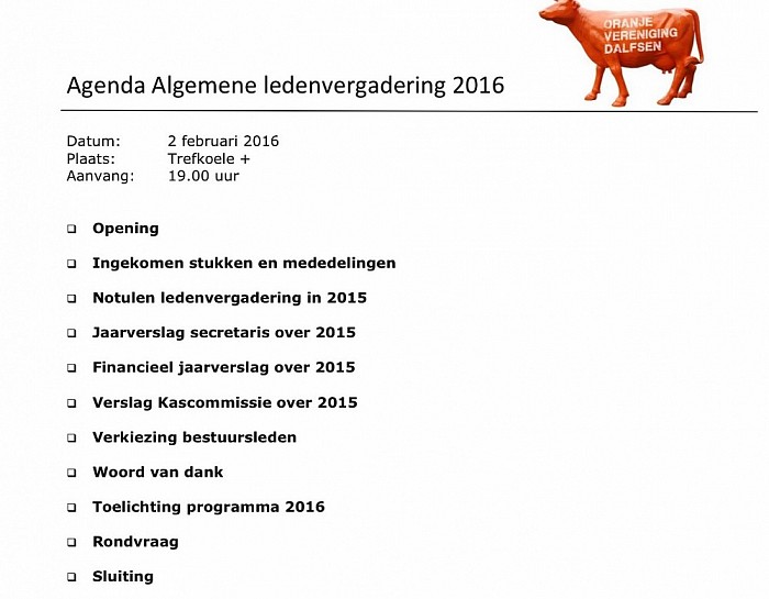 Ledenvergadering Oranjevereniging Dalfsen