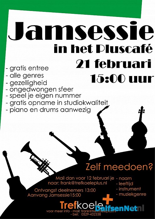 21 februari Jamsessie in het Pluscafé