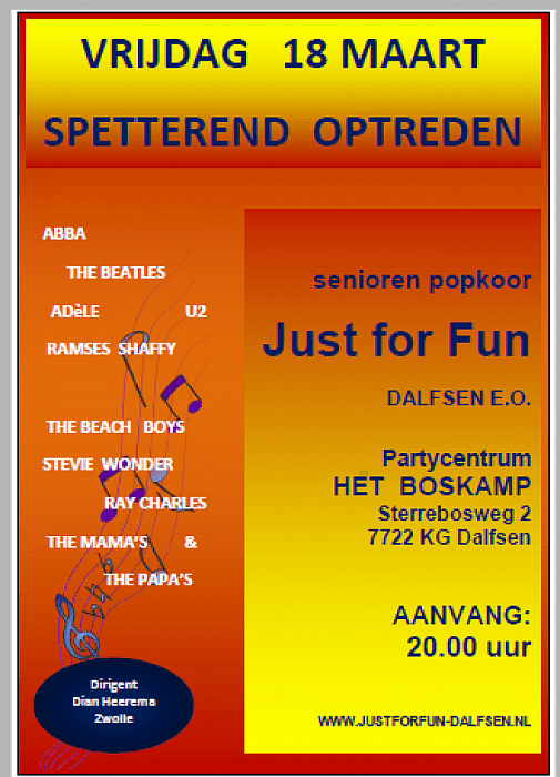 Vrijdag a.s. optreden Just for Fun