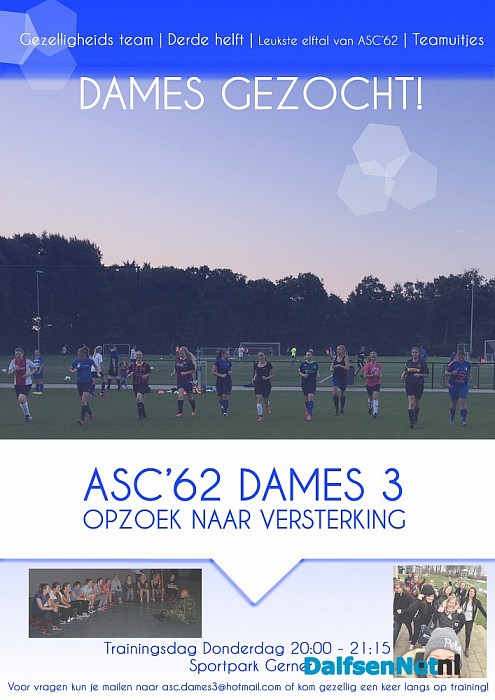 ASC’62 dames 3 op zoek naar versterking