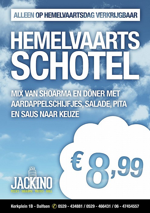 Speciale aanbieding bij Pizzeria Jackino op Hemelvaartsdag - Foto: Eigen geleverde foto