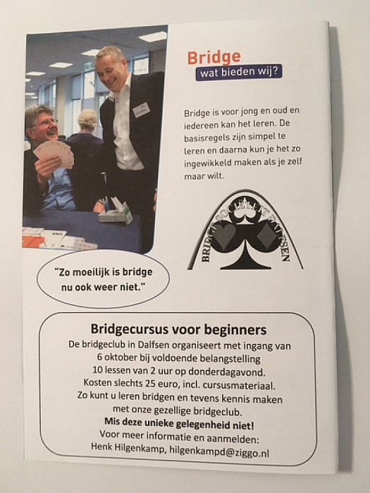 ledenwerving actie gestart bij de Bridge club - Foto: Eigen geleverde foto