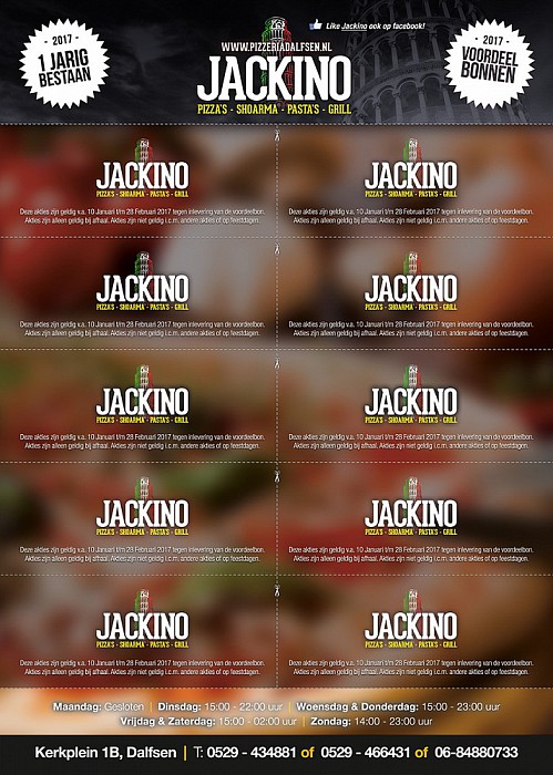 Pizzeria Jackino viert 1-jarig bestaan