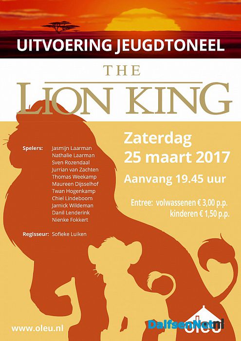 Jeugdtoneel Oleu speelt The Lion King - Foto: Ingezonden foto