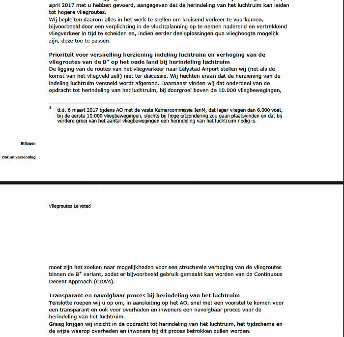 Vliegroutes Lelystad: Brief Provincie naar Dijksma