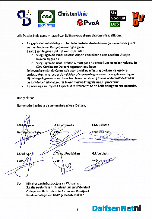 Brief van alle fracties gemeenteraad Dalfsen