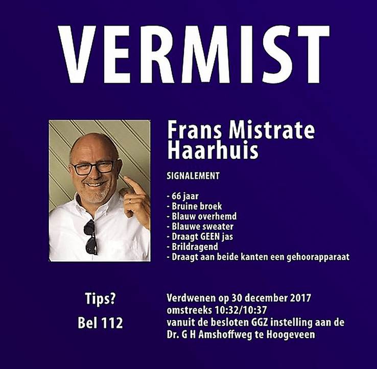 Man vermist - Foto: Eigen geleverde foto