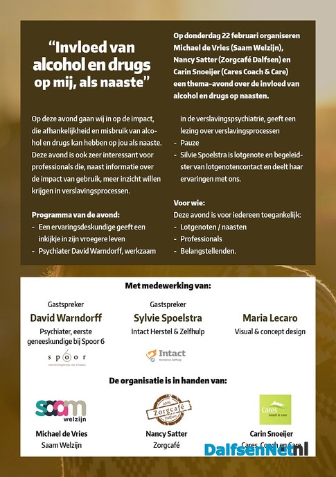 “Invloed van alcohol en drugs op mij, als naaste” - Foto: Ingezonden foto