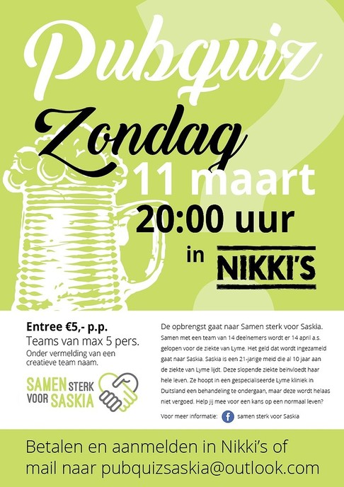 Bloedstollend spannende Pubquiz bij Nikki’s