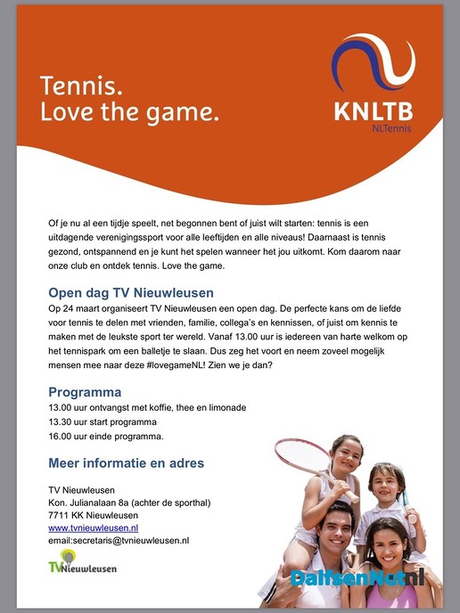 Reminder Open Dag Tennis Nieuwleusen - Foto: Ingezonden foto