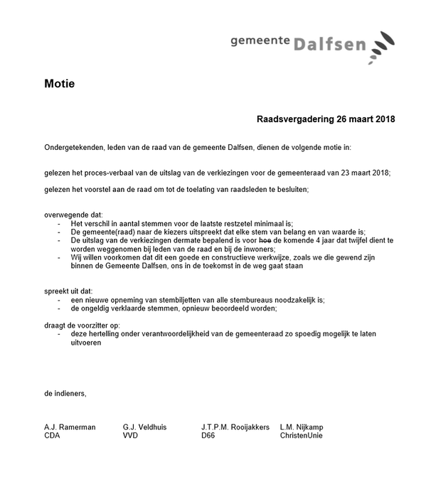 Hertelling stemmen gemeenteraadsverkiezingen Dalfsen - Foto: Gemeente Dalfsen