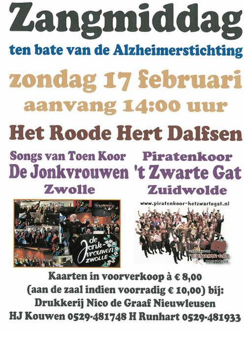 Zangmiddag muziek ten bate van de Alzheimerstichting