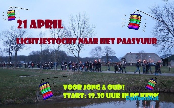 Lichtjestocht naar het paasvuur Hoonhorst - Foto: Ingezonden foto