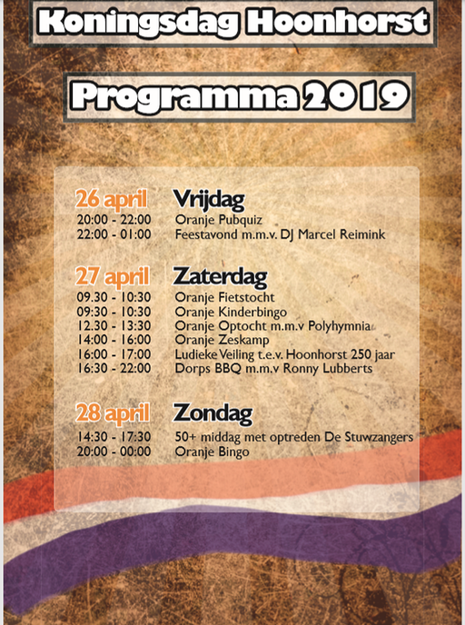 Programma Oranjevereniging Hoonhorst - Foto: Eigen geleverde foto
