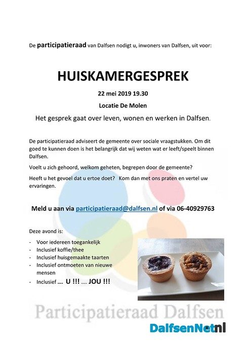De Participatieraad nodigt u uit: huiskamergesprek - Foto: Ingezonden foto