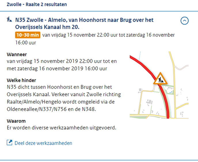 N35 afgesloten: omleiding