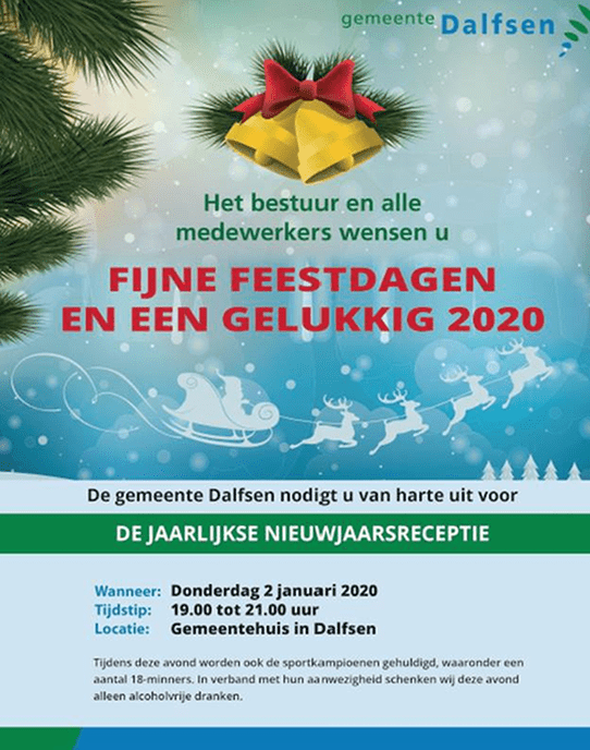 Uitnodiging nieuwjaarsreceptie 2 janauri gemeente - Foto: Gemeente Dalfsen