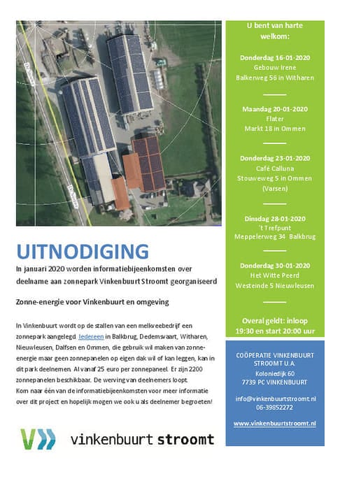 Energiecoöperatie Vinkenbuurt Stroomt werft participanten voor realisering zonnestroompark
