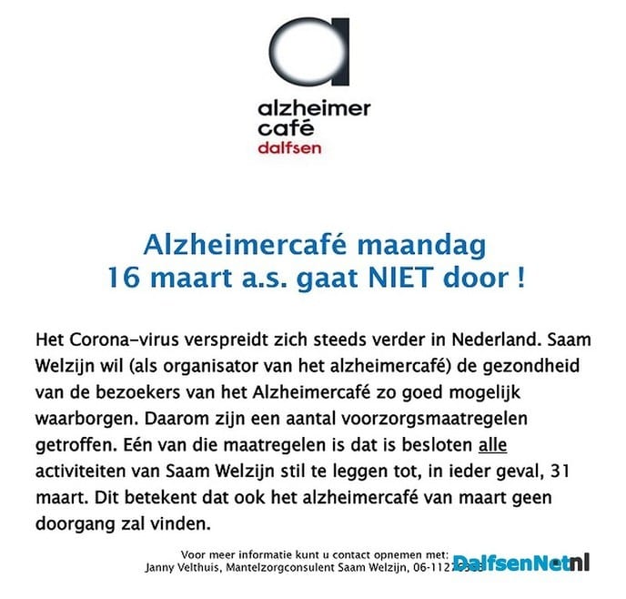 Alzheimercafé 16 maart a.s. - Foto: Ingezonden foto