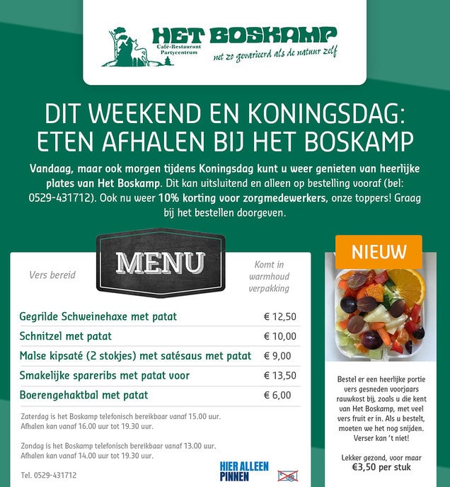 Ook vandaag tijdens Koningsdag kunt u weer genieten van heerlijke maaltijden!