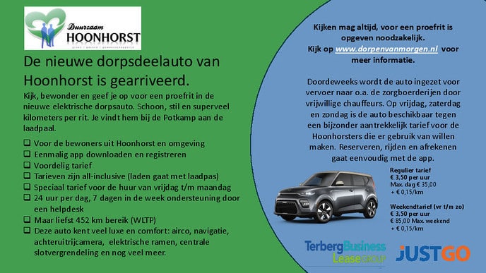 Nieuwe elektrische dorpsdeelauto voor Hoonhorst
