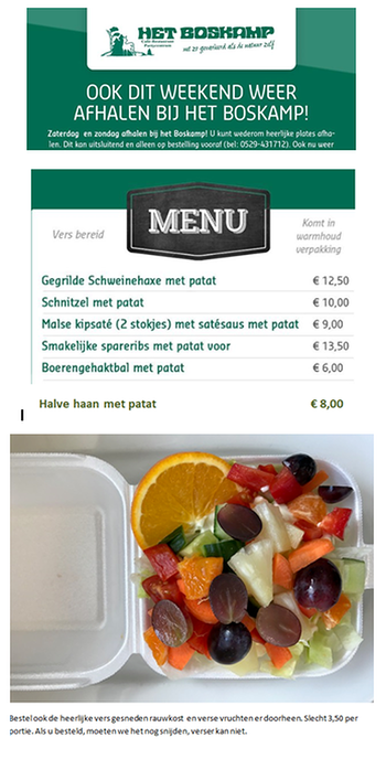 Wederom dit weekeinde weer afhaalmaaltijden