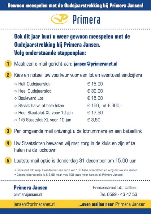 Gewoon meespelen met de Oudejaarstrekking bij Primera Jansen!
