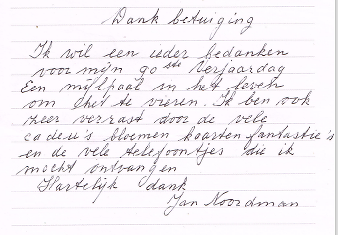Bedankje 90 jarige