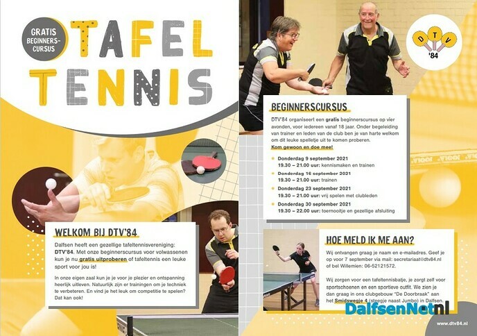 Gratis tafeltenniscursus - Foto: Ingezonden foto