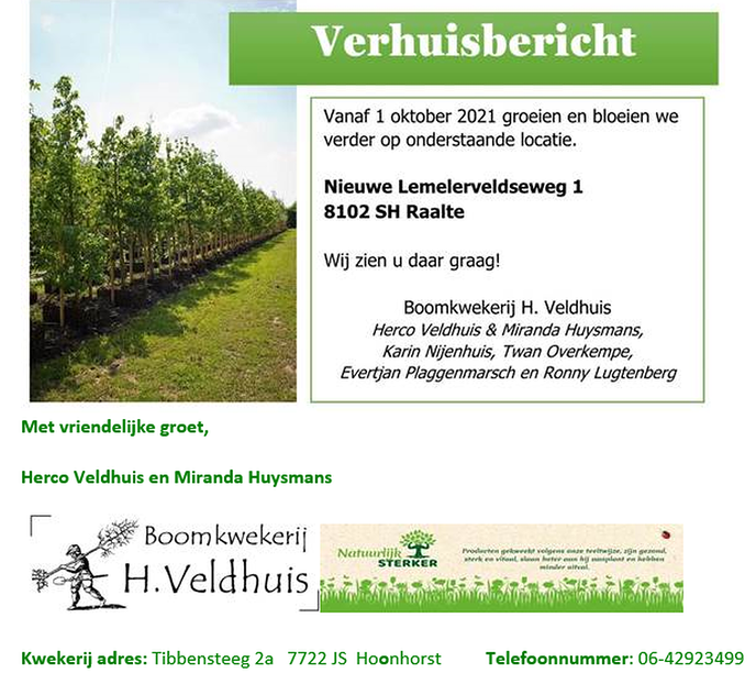 Boomkwekerij Veldhuis gaat verhuizen