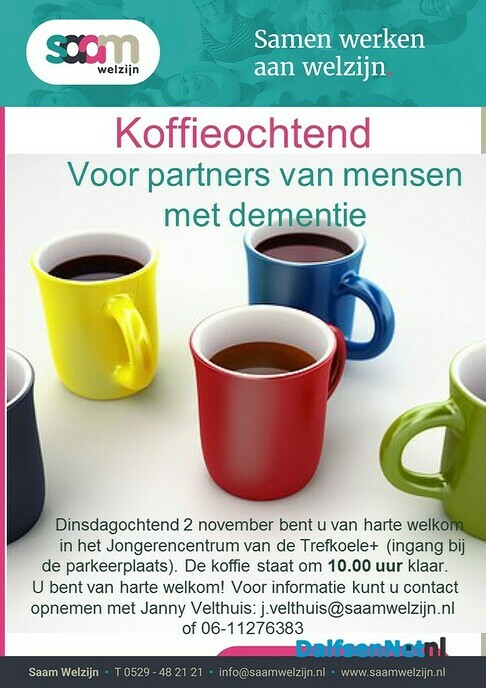 Koffie-ochtend partners van mensen met dementie - Foto: Ingezonden foto