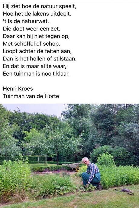 Tekst van een rijmende en dichtende tuinman - Foto: Ingezonden foto