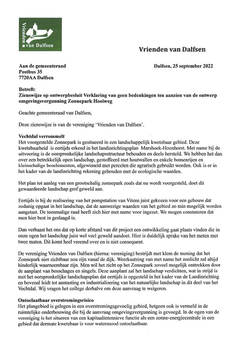 Zienswijze Vrienden van Dalfsen