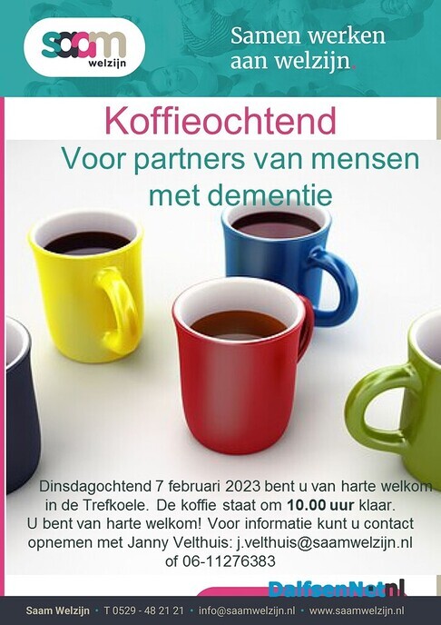 Koffie-ochtend partners van mensen met dementie - Foto: Ingezonden foto