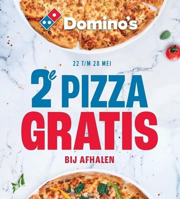 2e pizza gratis afhalen bij Domino’s
