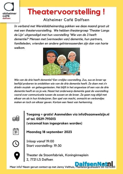 Theatervoorstelling in het Alzheimercafé - Foto: Ingezonden foto