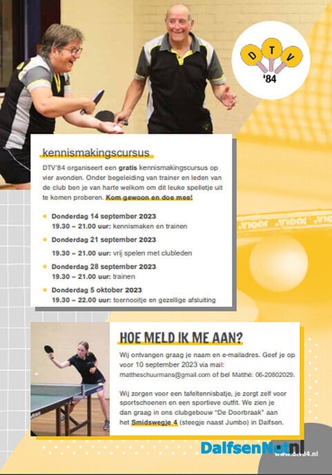DTV’84: opzetten groep Oldstars Tafeltennis - Foto: Ingezonden foto