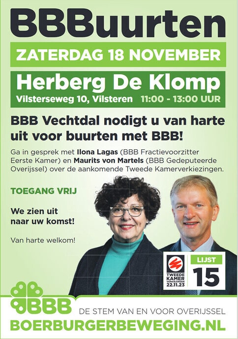 Zaterdag 18 november! Kom BBBuurten bij Herberg de Klomp