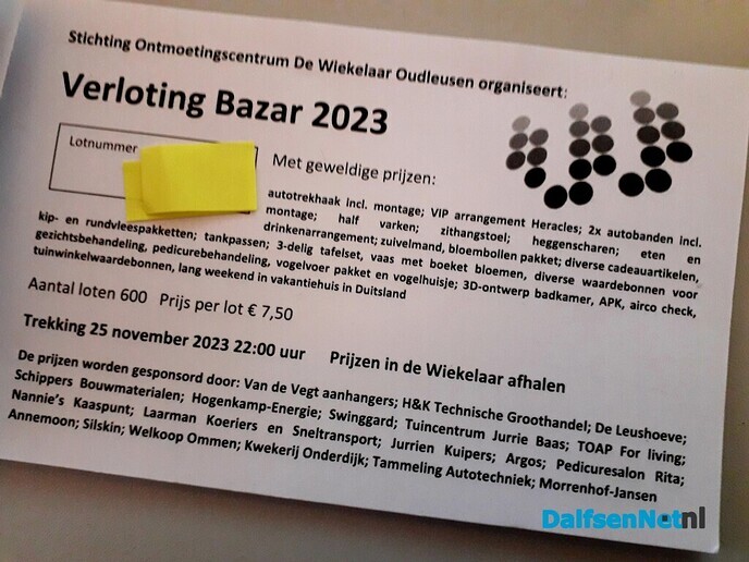 Verloting Bazar De Wiekelaar - Foto: Ingezonden foto